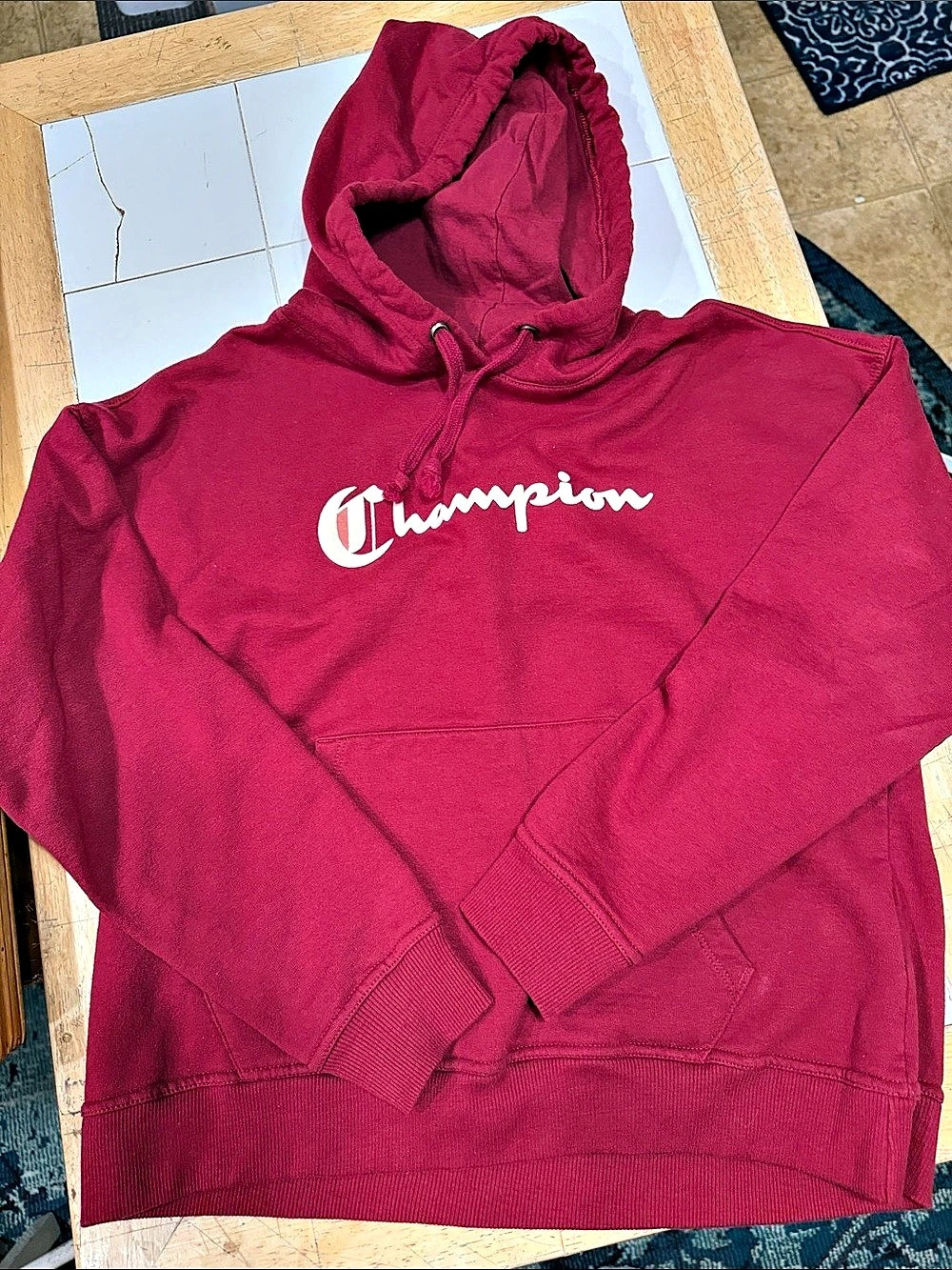 Champion Script Logo Hoodie Red/Maroon Size Medium